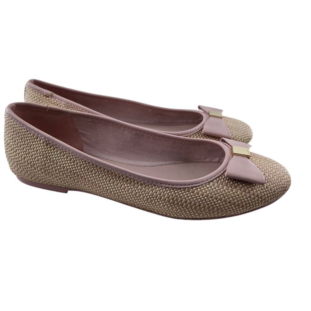 Ted Baker Ballet Flats‎ Womens 9 39.5 Sualli Raffia Bow Natural Pink Preppy